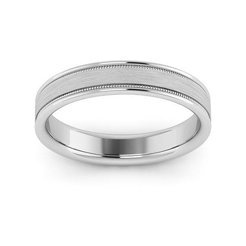 18K White Gold 4mm milgrain raised edge design brushed center comfort fit wedding band - DELLAFORA