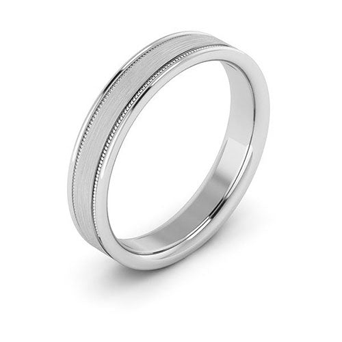 18K White Gold 4mm milgrain raised edge design brushed center comfort fit wedding band - DELLAFORA