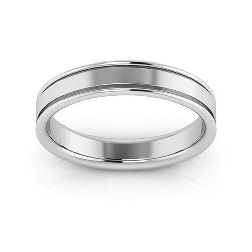 18K White Gold 4mm raised edge design comfort fit wedding band - DELLAFORA