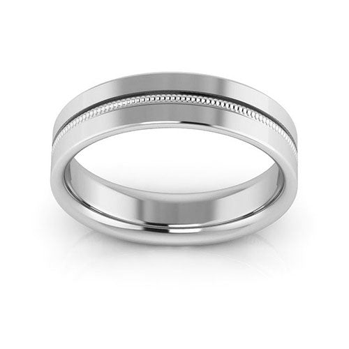 18K White Gold 5mm milgrain grooved design comfort fit wedding band - DELLAFORA