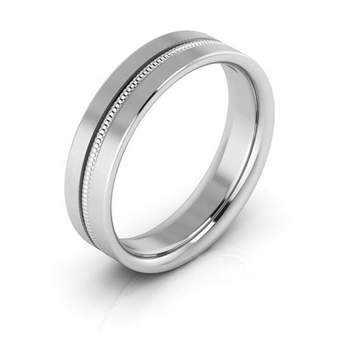 18K White Gold 5mm milgrain grooved design comfort fit wedding band - DELLAFORA