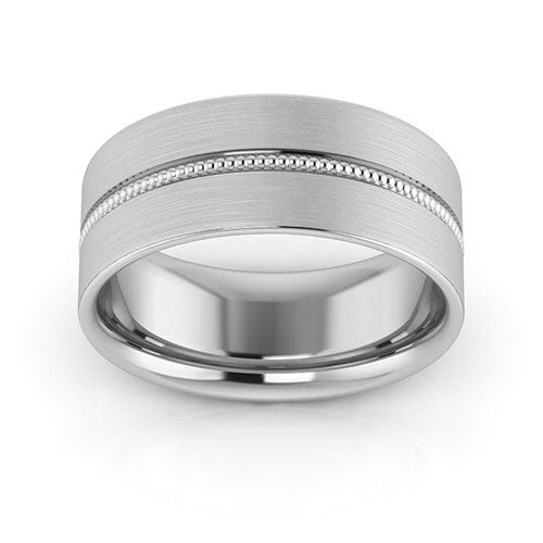 18K White Gold 8mm milgrain grooved design brushed comfort fit wedding band - DELLAFORA