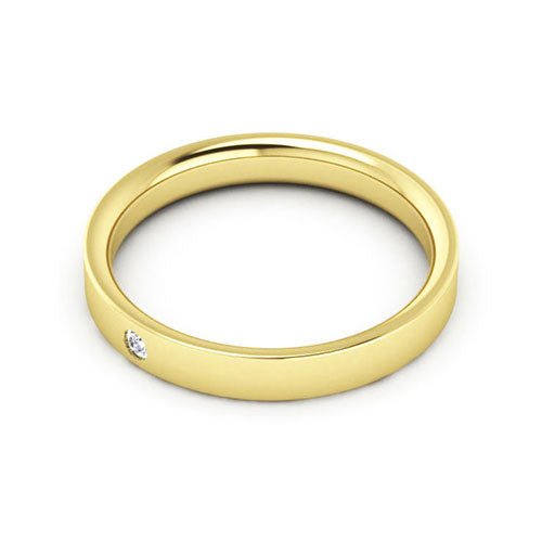 18K Yellow Gold 3mm flat comfort fit diamond wedding band - DELLAFORA