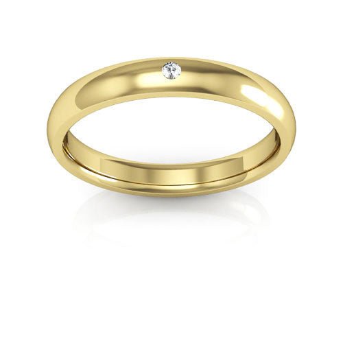 18K Yellow Gold 3mm half round comfort fit diamond wedding band - DELLAFORA