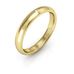 18K Yellow Gold 3mm half round comfort fit diamond wedding band - DELLAFORA