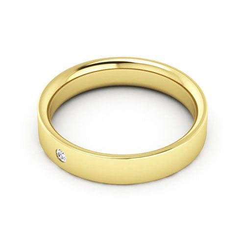18K Yellow Gold 4mm flat comfort fit diamond wedding band - DELLAFORA