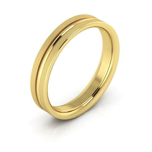 18K Yellow Gold 4mm grooved design brushed comfort fit wedding band - DELLAFORA
