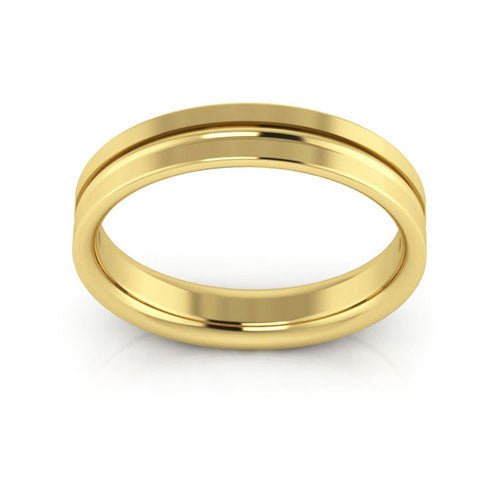 18K Yellow Gold 4mm grooved design comfort fit wedding band - DELLAFORA
