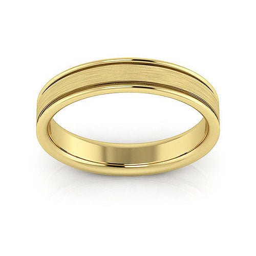 18K Yellow Gold 4mm raised edge design brushed center comfort fit wedding band - DELLAFORA