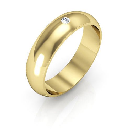 18K Yellow Gold 5mm half round diamond wedding band - DELLAFORA