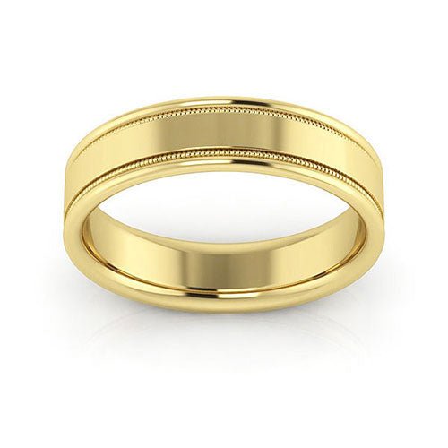 18K Yellow Gold 5mm milgrain raised edge design comfort fit wedding band - DELLAFORA