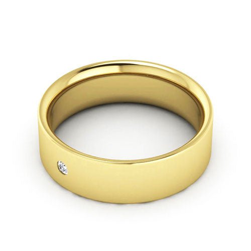 18K Yellow Gold 6mm flat comfort fit diamond wedding band - DELLAFORA
