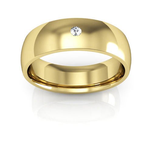 18K Yellow Gold 6mm half round comfort fit diamond wedding band - DELLAFORA