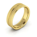18K Yellow Gold 6mm milgrain grooved design brushed comfort fit wedding band - DELLAFORA