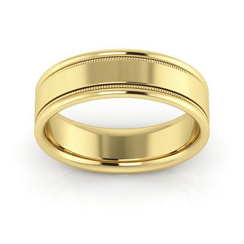 18K Yellow Gold 6mm milgrain raised edge design comfort fit wedding band - DELLAFORA