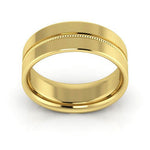 18K Yellow Gold 7mm milgrain grooved design comfort fit wedding band - DELLAFORA