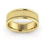 18K Yellow Gold 7mm milgrain raised edge design brushed center comfort fit wedding band - DELLAFORA