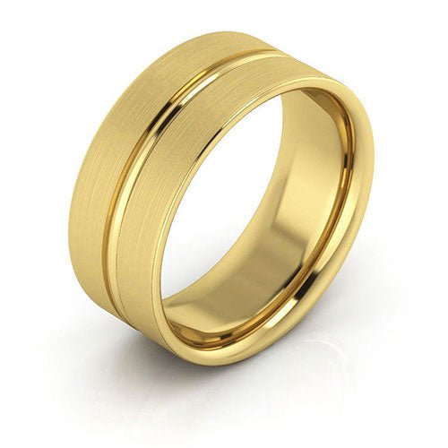 18K Yellow Gold 8mm grooved design brushed comfort fit wedding band - DELLAFORA