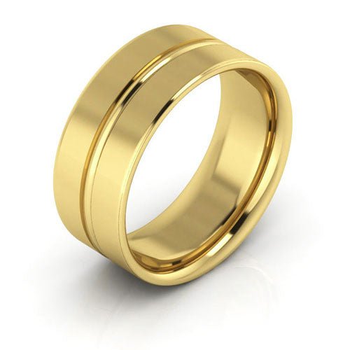 18K Yellow Gold 8mm grooved design comfort fit wedding band - DELLAFORA