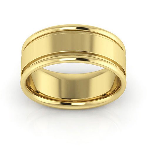18K Yellow Gold 8mm raised edge design comfort fit wedding band - DELLAFORA