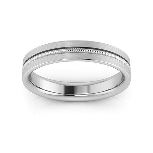 Platinum 4mm milgrain grooved design brushed comfort fit wedding band - DELLAFORA