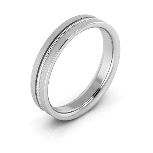 Platinum 4mm milgrain grooved design brushed comfort fit wedding band - DELLAFORA