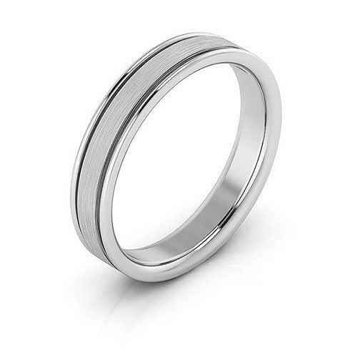 Platinum 4mm raised edge design brushed center comfort fit wedding band - DELLAFORA