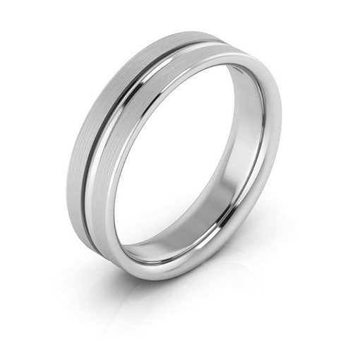 Platinum 5mm grooved design brushed comfort fit wedding band - DELLAFORA