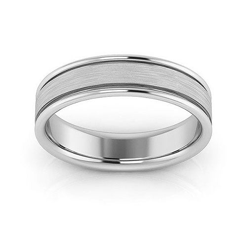 Platinum 5mm raised edge design brushed center comfort fit wedding band - DELLAFORA