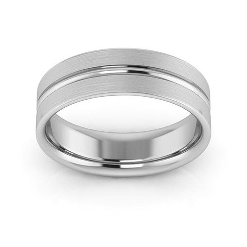 Platinum 6mm grooved design brushed comfort fit wedding band - DELLAFORA