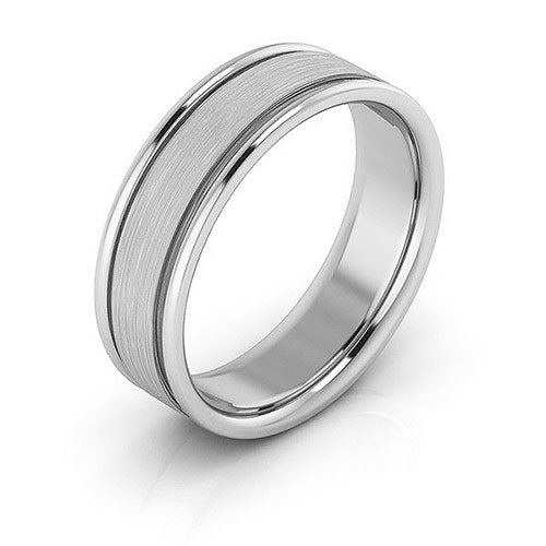Platinum 6mm raised edge design brushed center comfort fit wedding band - DELLAFORA