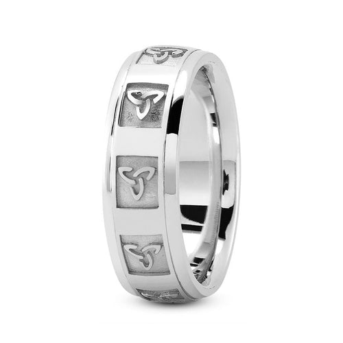 Platinum 7mm fancy design comfort fit wedding band with celtic and retangular frame design - DELLAFORA