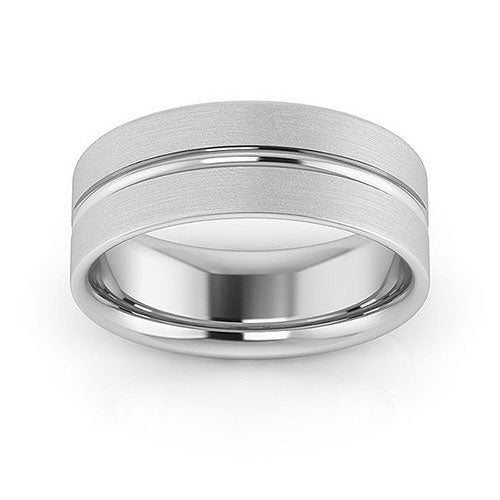 Platinum 7mm grooved design brushed comfort fit wedding band - DELLAFORA