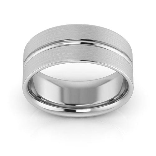 Platinum 8mm grooved design brushed comfort fit wedding band - DELLAFORA
