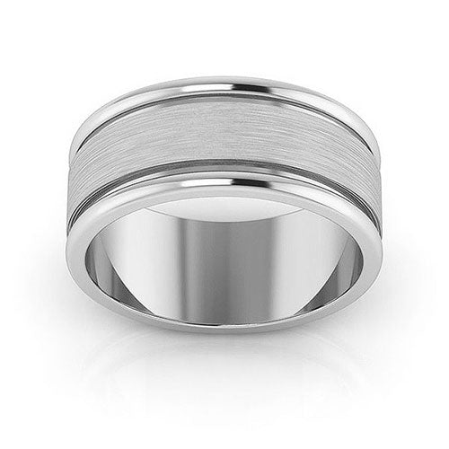 Platinum 8mm raised edge design brushed center wedding band - DELLAFORA