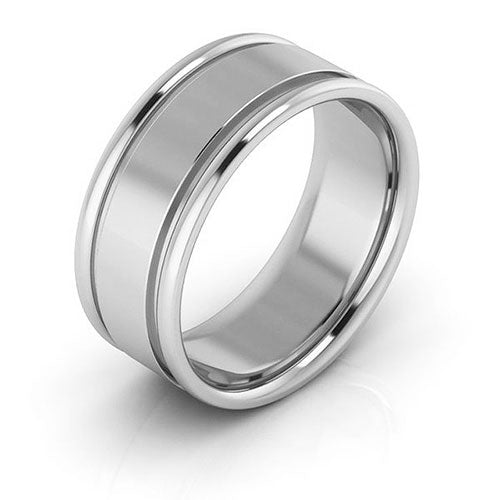 Platinum 8mm raised edge design comfort fit wedding band - DELLAFORA