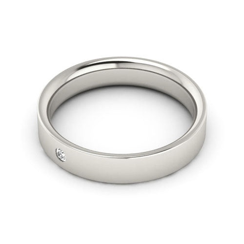 14K White Gold 4mm flat comfort fit diamond wedding bands
