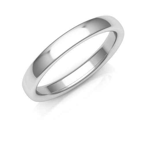 Platinum 3mm low dome comfort fit wedding bands