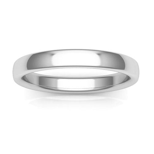Platinum 3mm low dome comfort fit wedding bands