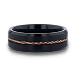 ADELARD Rose Gold Braided Brushed Center Black Tungsten Wedding Band With Polished Beveled Edges - 8mm - DELLAFORA