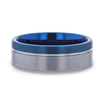 ATLANTIC Duo Color Brushed Center Tungsten Carbide Men's Wedding Band With Blue Ion Plating Inside the Band - 8mm - DELLAFORA
