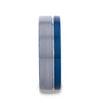 ATLANTIC Duo Color Brushed Center Tungsten Carbide Men's Wedding Band With Blue Ion Plating Inside the Band - 8mm - DELLAFORA
