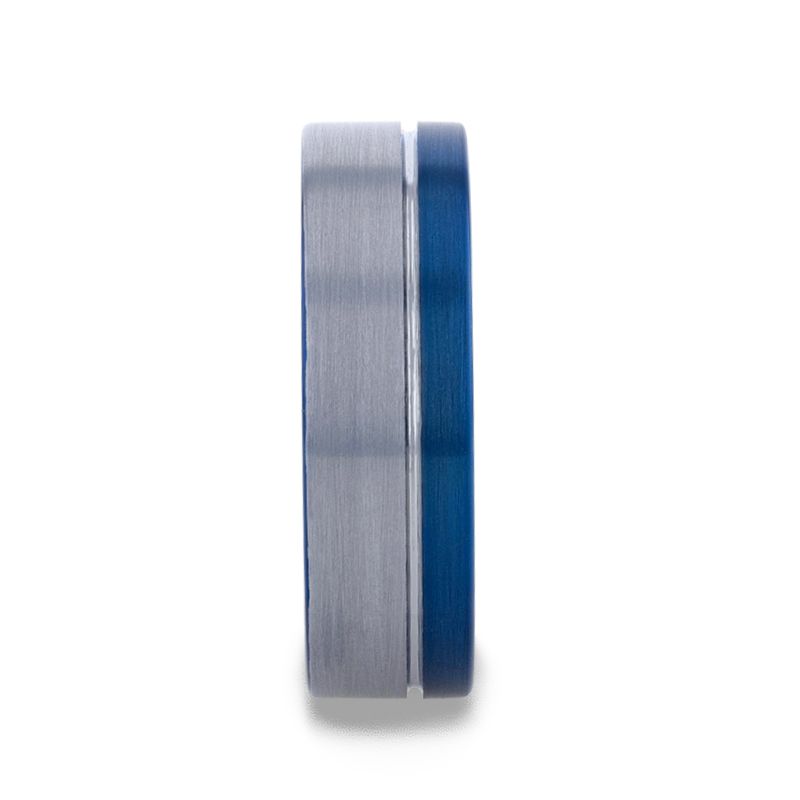 ATLANTIC Duo Color Brushed Center Tungsten Carbide Men's Wedding Band With Blue Ion Plating Inside the Band - 8mm - DELLAFORA