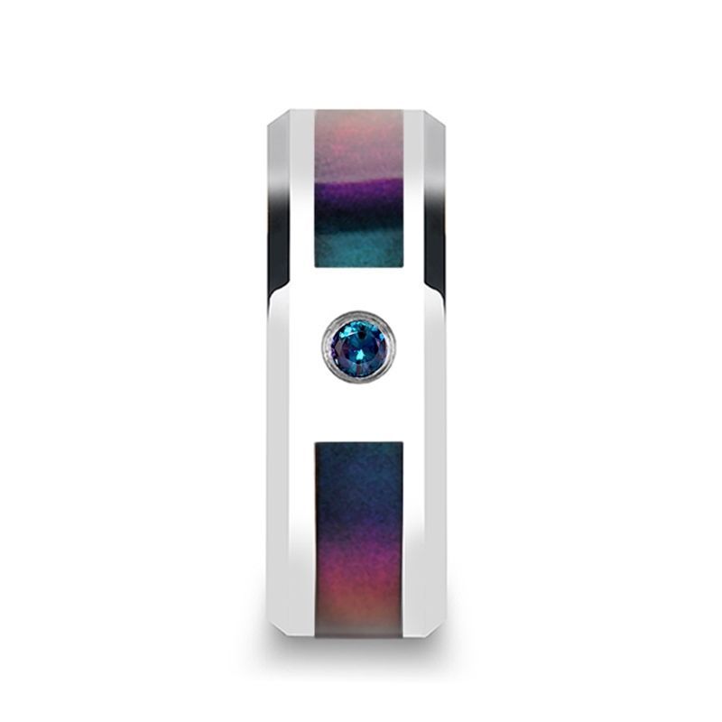 CERULEAN Tungsten Carbide Ring with Blue/Purple Color Changing Inlay and Alexandrite Setting - 8mm - DELLAFORA