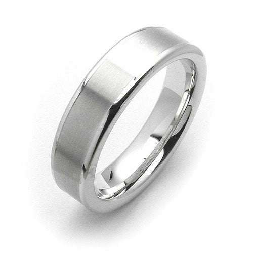 Clearance: White tungsten 6mm fancy design flat brushed center comfort fit wedding band - DELLAFORA