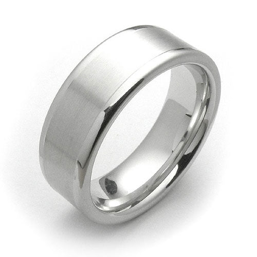 Clearance: White tungsten 8mm fancy design brushed center polished edges comfort fit wedding band - DELLAFORA