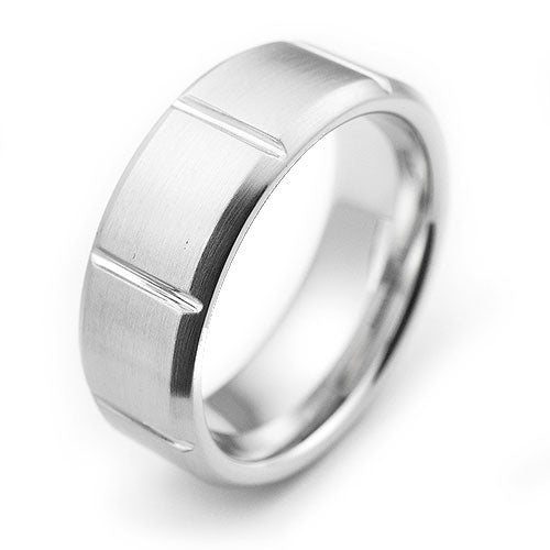 Cobalt Chrome 8mm beveled edge brushed center polished edges comfort fit wedding band - DELLAFORA