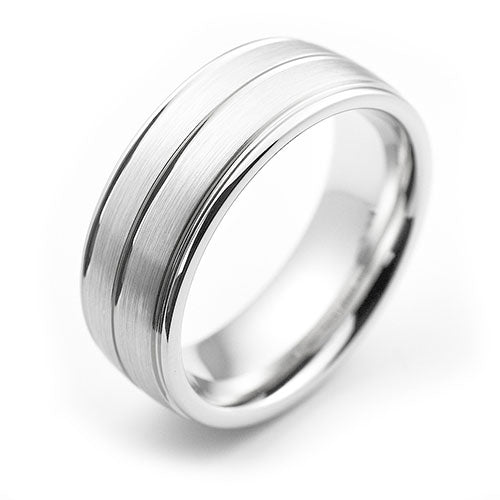 Cobalt Chrome 8mm center line raised edge brushed center comfort fit wedding band - DELLAFORA
