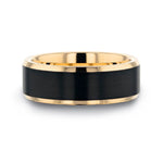 GASTON Gold Plated Tungsten Polished Beveled Ring with Brushed Black Center - 8mm - DELLAFORA