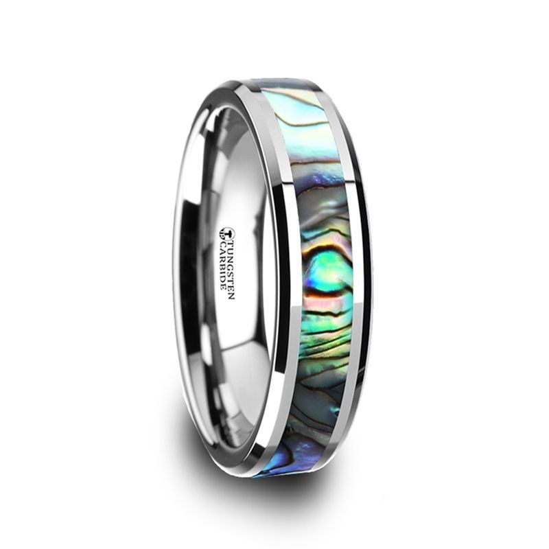 MAUI Tungsten Wedding Band with Mother of Pearl Inlay - 4mm - DELLAFORA